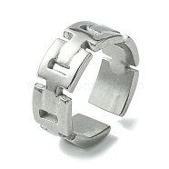 304 Stainless Steel Open Cuff Ring, Hollow Rectangle, Stainless Steel Color, US Size 7 1/4(17.5mm)(RJEW-L110-023P)