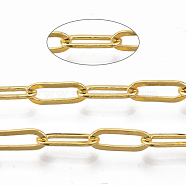Brass Paperclip Chains, Flat Oval, Drawn Elongated Cable Chains, Soldered, with Spool, Cadmium Free & Nickel Free & Lead Free, Golden, 11x4.3x0.7mm, about 150.91 Feet(46m)/roll(CHC-S008-001B-G)
