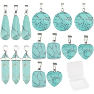 SUNNYCLUE 20Pcs 5 Style Dyed Synthetic Turquoise Pendants, with Stainless Steel Snap On Bails, Nuggets & Teardrop & Heart & Flat Round & Bullet, 28~30x10~12mm, Hole: 6x4mm, 4pcs/style(G-SC0001-76)