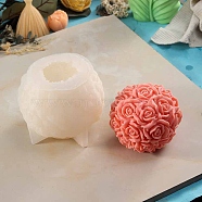 Rose Flower Ball Candle Molds, DIY Food Grade Silicone Molds, for Rose Bouquet Scented Candle Making, White, 11.5x9.65cm(CAND-NH0001-02C)
