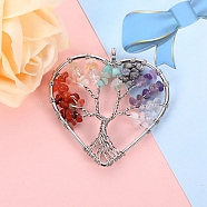 Copper Wire Gemstone Big Pendants, Heart Tree of Life Charms, Platinum, 50mm(PW-WG83355-03)