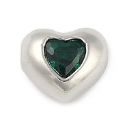 Brass Micro Pave Cubic Zirconia Beads, Heart, Teal, 7x8x5mm, Hole: 1.2mm(KK-L219-21P-03)