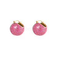 304 Stainless Steel Round Ball Hoop Earrings, with Resin, Hot Pink, 21.5x20mm(RG8509-5)