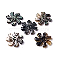 Natural Black Lip Shell Pendants, Flower Charms, 29x30x3mm, Hole: 1.5mm(SHEL-P015-04)
