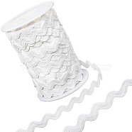 Polyester Wavy Fringe Trim, Wave Bending Lace Ribbon, for Clothes Sewing and Art Craft Decoration, White, 1/4 inch(8mm), about 25 yards(OCOR-GF0003-44B-06)