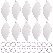 30Pcs 304 Stainless Steel Pendants, with 30Pcs Jump Rings, Leaf, Stainless Steel Color, 27x14x0.8mm, Hole: 1.2mm(DIY-DC0001-41)