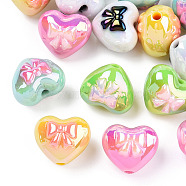 UV Plated Acrylic Beads, Iridescent, Heart with Bowknot, Mixed Color, 15x17.5x14.5mm, Hole: 2.2mm(PACR-N015-03)