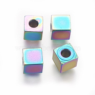 Ion Plating(IP) 304 Stainless Steel Beads, Cube, Rainbow Color, 6x6x6mm, Hole: 2.8mm(STAS-G193-13C)