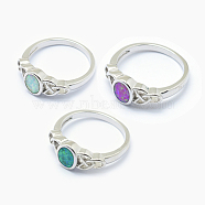 Synthetic Opal Finger Rings, with Brass Findings, Long-Lasting Plated, Flat Round, Mixed Color, Platinum, US Size 7 1/4(17.5mm)(RJEW-O026-07P)