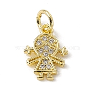 Brass Micro Pave Cubic Zirconia Charms, with Jump Rings, Girl Charms, Real 18K Gold Plated, 12.5x9x1.5mm, Hole: 3.4mm(ZIRC-F132-20G)