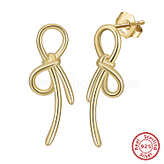 925 Sterling Silver Bowknot Stud Earrings, Real 14K Gold Plated, 22.5x9.5mm(STER-P065-11G)