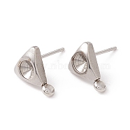 304 Stainless Steel Stud Earring Findings, with 316 Surgical Stainless Steel Pins and Vertical Loops, For Pointed Back Rhinestone, Triangle, Stainless Steel Color, 10x8.5mm, Hole: 1.6mm, Pin: 0.7mm, Tray: 4mm(STAS-P308-06P)