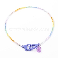 Rainbow Personalized Electroplate Glass Beaded Necklaces, Eyeglass Chains, Handbag Chains, with Resin Bear Pendants and Plastic Lobster Claw Clasps, Lilac, 19.49 inch(49.5cm)(NJEW-JN03410-06)