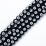 Baking Painted Opaque Glass Beads Strands, Round with Evil Eye, Black, 8x7.5mm, Hole: 1.2mm, about 50~52pcs/strand, 14.57 inch~15.43 inch(37~39.2cm)(DGLA-N033-06-A04)