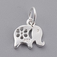 925 Sterling Silver Pendants, Elephant, with 925 Stamp, Silver, 10x10x1.5mm, Hole: 4mm(X-STER-K170-04S)