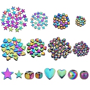 240Pcs 8 Style Electroplate Non-magnetic Synthetic Hematite Beads, Star & Heart & Round & Cube, 30pcs/style(G-SZ0001-63)