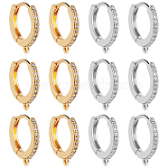 12Pcs 2 Colors Brass Micro Pave Clear Cubic Zirconia Hoop Earring Findings, with Horizontal Loops, Long-Lasting Plated, Platinum & Golden, 15x14x2mm, Hole: 1mm, Pin: 1mm, 6pcs/color(EJEW-BBC0001-16)