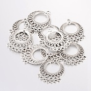 Tibetan Style Links, Lead Free and Cadmium Free, Flat Round, Antique Silver, about 37.5mm long, 29mm wide, 1mm thick, hole: 2.5mm(X-EA165Y)