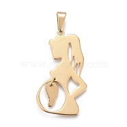 Mother's Day Gift 304 Stainless Steel Pendants, Pregnant Woman, Golden, 45x25x1mm, Hole: 4.5x10mm(STAS-F252-22G)