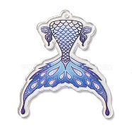 Printed Transparent Acrylic Pendants, Mermaid Tails, Dark Blue, 57x50x2mm, Hole: 2mm(MACR-P041-01E)