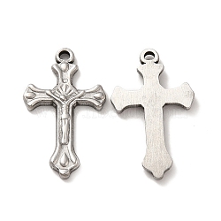 Non-Tarnish 304 Stainless Steel Pendants, Crucifix Cross Charm, Stainless Steel Color, 32.5x19.5x2.5mm, Hole: 2mm(STAS-Q001-15P)