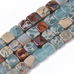 Natural Aqua Terra Jasper Beads Strands, Square, 6x6x3mm, Hole: 1mm, about 62~64pcs/strand, 15.94 inch(40.5cm)(G-S366-017)