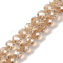 Pearl Luster Plated Electroplate Beads Strands, Faceted, Round, Tan, 8x7.5mm, Hole: 1.2mm, about 67~68pcs/strand, 20.08~20.28''(51~51.5cm)(EGLA-H104-08A-PL04)