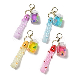 Perfume Bottle Acrylic Pendant Keychain Decoration, Liquid Quicksand Floating Handbag Accessories, with Alloy Findings, Mixed Color, 21.5cm(KEYC-D018-08)