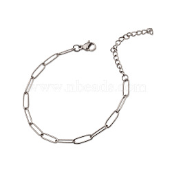 304 Stianless Steel Paperclip Chains, Drawn Elongated Cable Chains Bracelet Making, with Lobster Claw Clasps and Extension Chain, Stainless Steel Color, 7-1/8 inch(18cm)(STAS-CJC0003-18P-05)