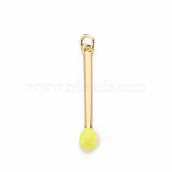 Brass Enamel Pendants, with Jump Ring, Cadmium Free & Nickel Free & Lead Free, Match, Real 16K Gold Plated, Champagne Yellow, 30x4.5mm, Jump Ring: 5x1mm, 3mm inner diameter(KK-S362-032H-NR)