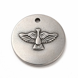 304 Stainless Steel Pendants, Flat Round, Antique Silver, 20x2.5mm, Hole: 1.8mm(STAS-P322-06AS)
