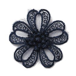 Lace Polyester Embroidery Organza Ornament Accessories, Sewing Craft Decoration, Sakura Flower, Midnight Blue, 45x48x2mm(PATC-WH0003-03G)