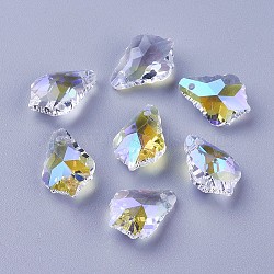 Faceted Glass Pendants, Leaf, Clear AB, 16x11x6mm, Hole: 1.5mm(X-GLAA-F068-C27-01)