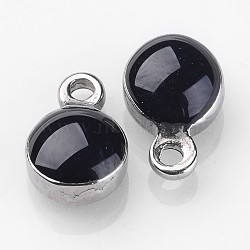 304 Stainless Steel Charms, with Enamel, Enamelled Sequins, Flat Round, Stainless Steel Color, Black, 13x10x4.5mm, Hole: 1mm(STAS-D437-12)