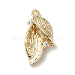 Brass Micro Pave Cubic Zirconia Pendants, Leaf, Golden, 18x9x4mm, Hole: 1mm(KK-D071-05G)