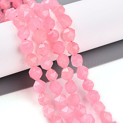 Dyed Natural White Jade Beads Strands, Faceted, Star Cut Round Beads, Pink, 7~8x6~7.5x6~7.5mm, Hole: 1mm, about 48~49pcs/strand, 14.17~15.35''(36~39cm)(G-T139-8mm-46U)