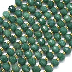 Natural Dyed White Jade Beads Strands, with Seed Beads, Faceted, Lantern, Green, 8~8.5x6.5~7mm, Hole: 0.6mm, about 44pcs/strand, 15.16 inch(38.5cm)(G-K389-E11-01)