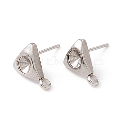 Non-Tarnish 304 Stainless Steel Stud Earring Findings, with 316 Surgical Stainless Steel Pins and Vertical Loops, For Pointed Back Rhinestone, Triangle, Stainless Steel Color, 10x8.5mm, Hole: 1.6mm, Pin: 0.7mm, Tray: 4mm(STAS-P308-06P)