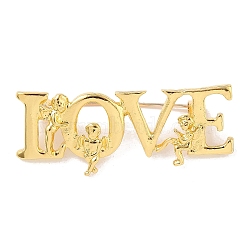 Word Love Alloy Brooch, Fairy Lapel Pins, Golden, 17.5x50mm(JEWB-Z026-03)