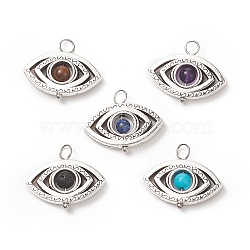 Natural & Synthetic Stone Pendants, Eye Charm, with Antique Silver Tone Alloy Findings, 18x21x4mm, Hole: 4.2mm(PALLOY-JF01714-03)