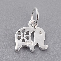 925 Sterling Silver Pendants, Elephant, Carved with 925, Silver, 10x10x1.5mm, Hole: 4mm(X-STER-K170-04S)