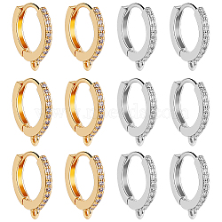 12Pcs 2 Colors Brass Micro Pave Clear Cubic Zirconia Hoop Earring Findings, with Horizontal Loops, Long-Lasting Plated, Platinum & Golden, 15x14x2mm, Hole: 1mm, Pin: 1mm, 6pcs/color(EJEW-BBC0001-16)