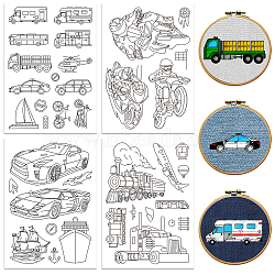 4 Sheets 11.6x8.2 Inch Stick and Stitch Embroidery Patterns, Non-woven Fabrics Water Soluble Embroidery Stabilizers, Vehicle, 297x210mmm(DIY-WH0455-198)