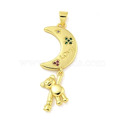 Brass Micro Pave Cubic Zirconia Pendant, Real 18K Gold Plated, Bear, Green, 39x14.5x2.5mm, Hole: 4x3mm(KK-R159-19A-G)