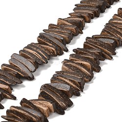 Coconut Beads Strands, Triangle, Coconut Brown, 19~31x7~9x3~6mm, Hole: 1mm, about 86~87pcs/strand, 15.16''(38.5~39cm)(COCB-D003-01)