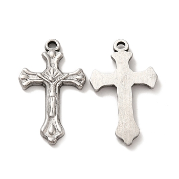 304 Stainless Steel Pendants, Crucifix Cross Charm, Stainless Steel Color, 32.5x19.5x2.5mm, Hole: 2mm
