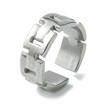 304 Stainless Steel Open Cuff Ring, Hollow Rectangle, Stainless Steel Color, US Size 7 1/4(17.5mm)