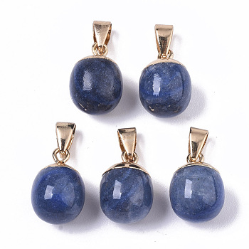 Top Golden Plated Natural Sodalite Pendants, with Iron Snap on Bails & Loop, Barrel, 17~19x11.5~12.5mm, Hole: 4x6mm