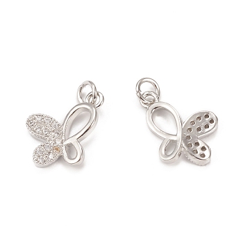 Brass Micro Pave Cubic Zirconia Pendants, Butterfly Charms, Platinum, 17.5x12.5x2.5mm, Hole: 3mm