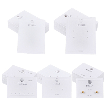 CHGCRAFT 150 Pcs 5 Styles Paper Display Cards, for Earrings & Necklace, Rectangle, White, 30pcs/style